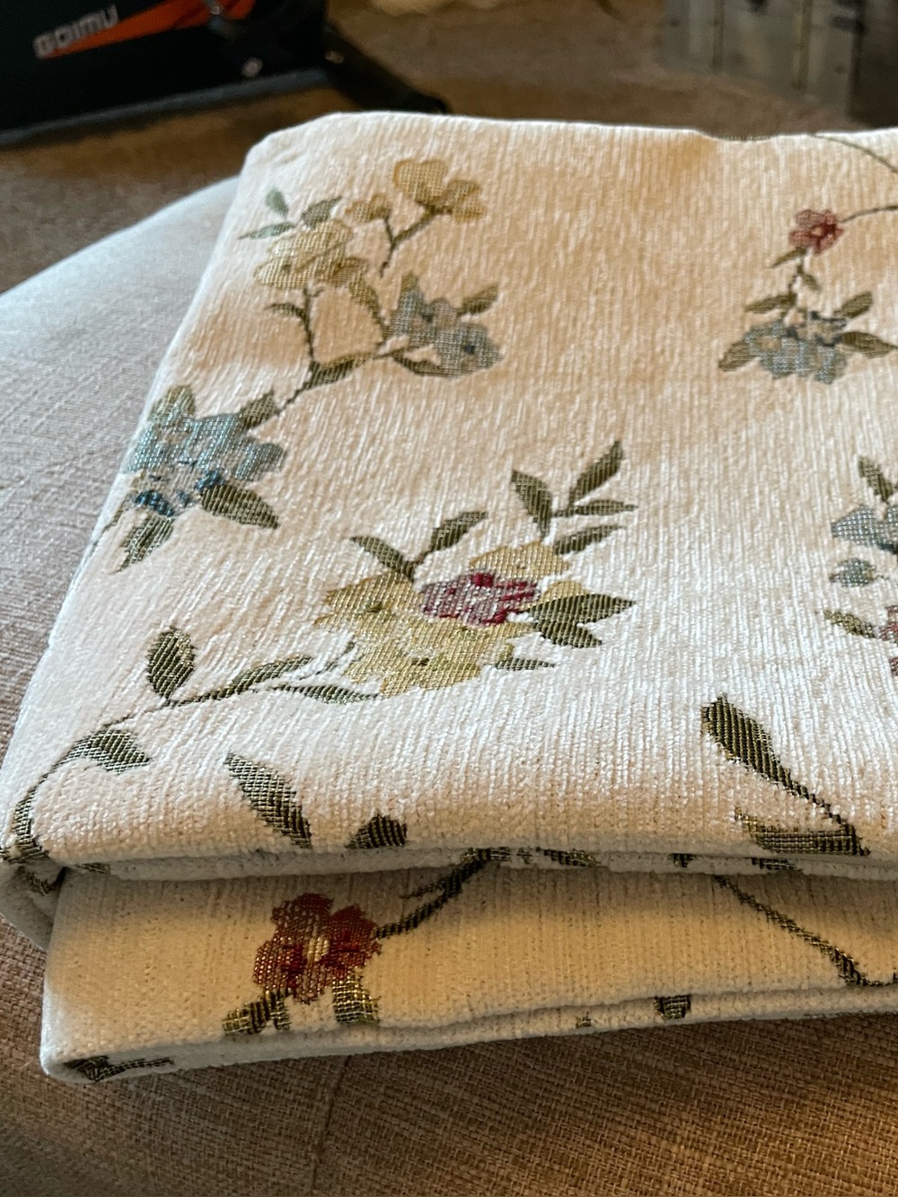 2 Rectangle Floral Embroidered Ivory Chenille Throw Pillow Covers